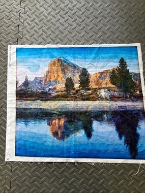 Scenic Mountain Reflection Fabric  Art Panel in Blue and Brown